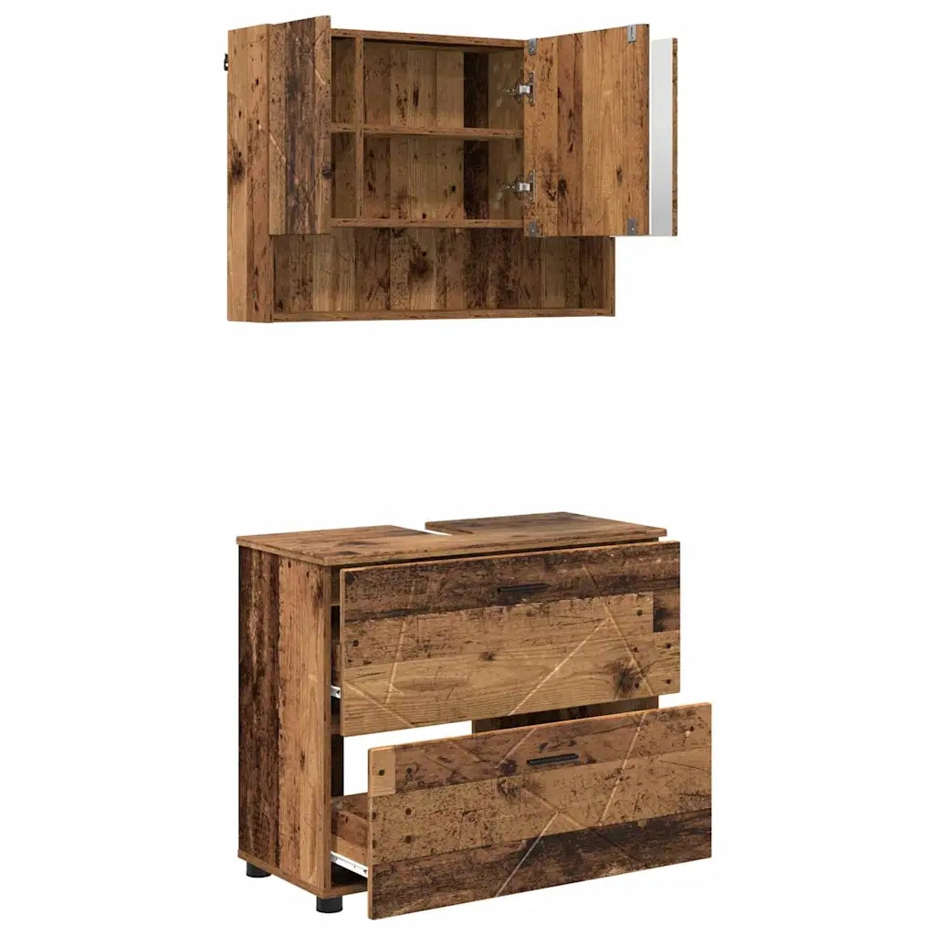 Set di mobili per il bagno con cassetto 2 pcs Legno vecchio 3393021