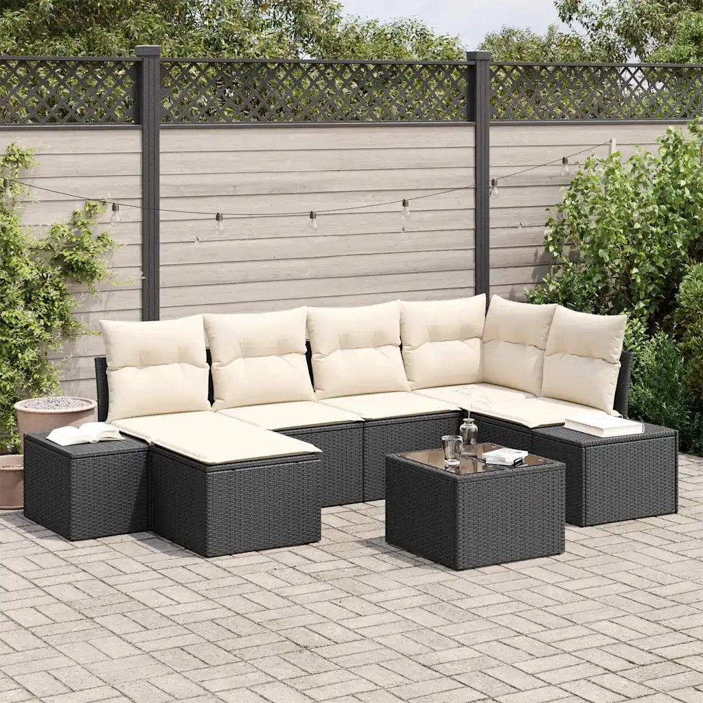 Set Divano da Giardino 6 pcs Nero e Crema polyrattan 3355806