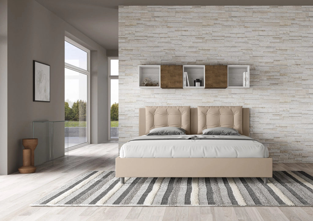 BS COM Letto con rete imbottito 180x190 similpelle tortora
