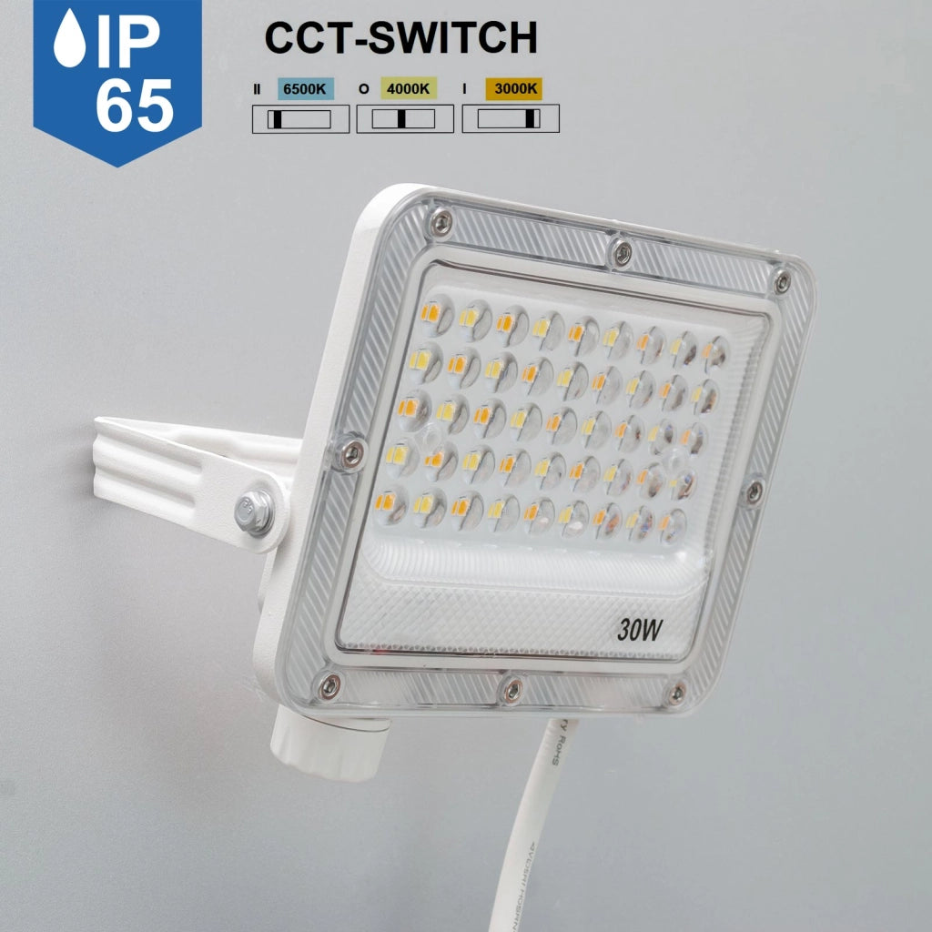 Faro slim per esterno LED IP65 con interruttore CCT da 3000K a 6500K faretto bianco staffa luce giardino insegna tabella 30W