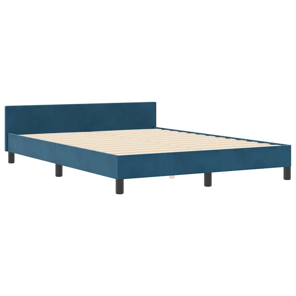 Letto a molle con testiera Blu Scuro 140 x 200 cm Velluto