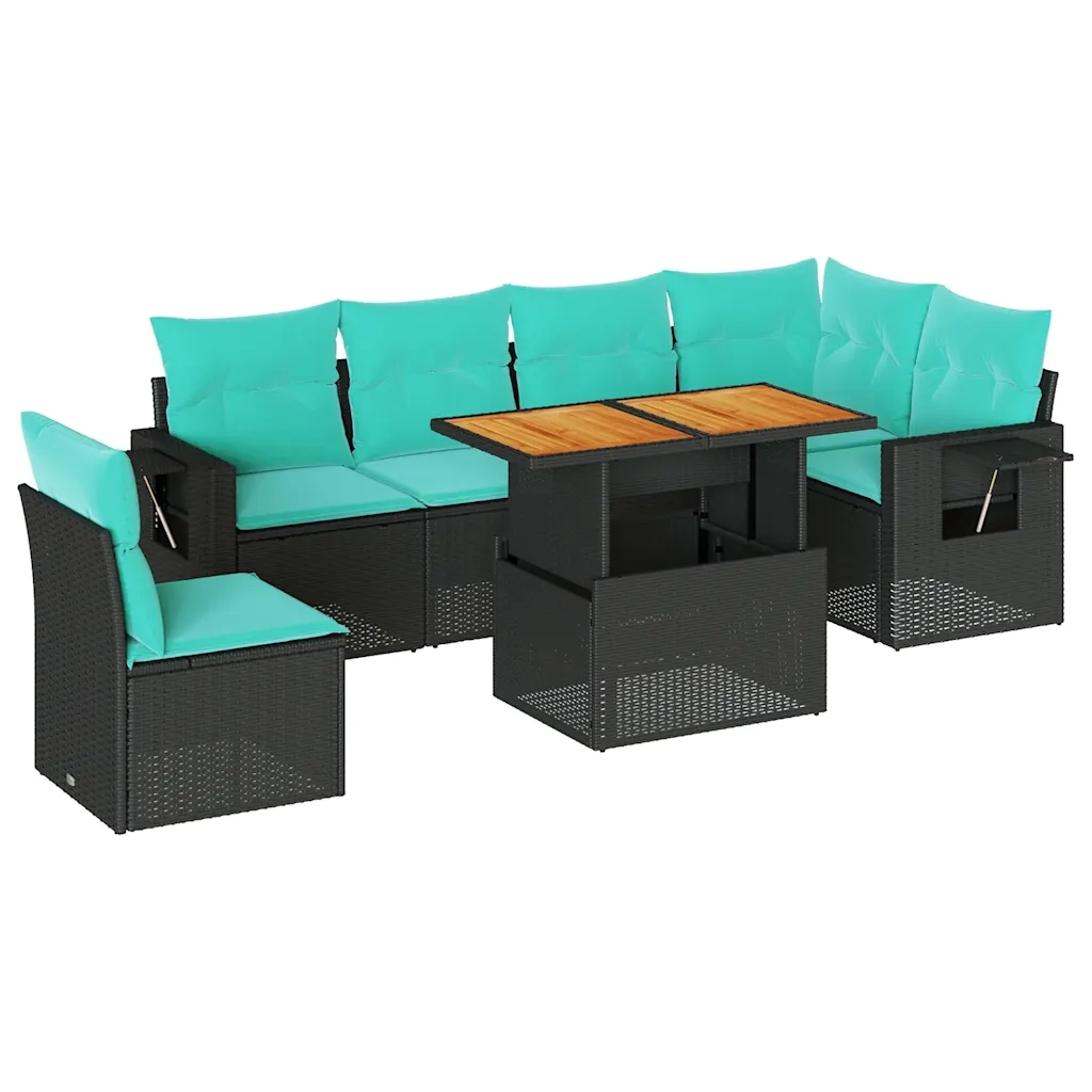 Set Divani da Giardino con Cuscini 7pz Nero Polyrattan 3327158