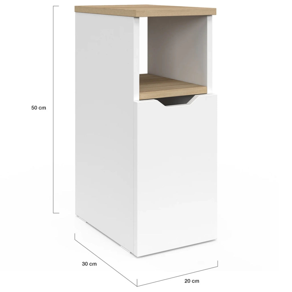 IDMarket - Set di 2 comodini stretti a 1 anta ANOUK con nicchia bianca e legno