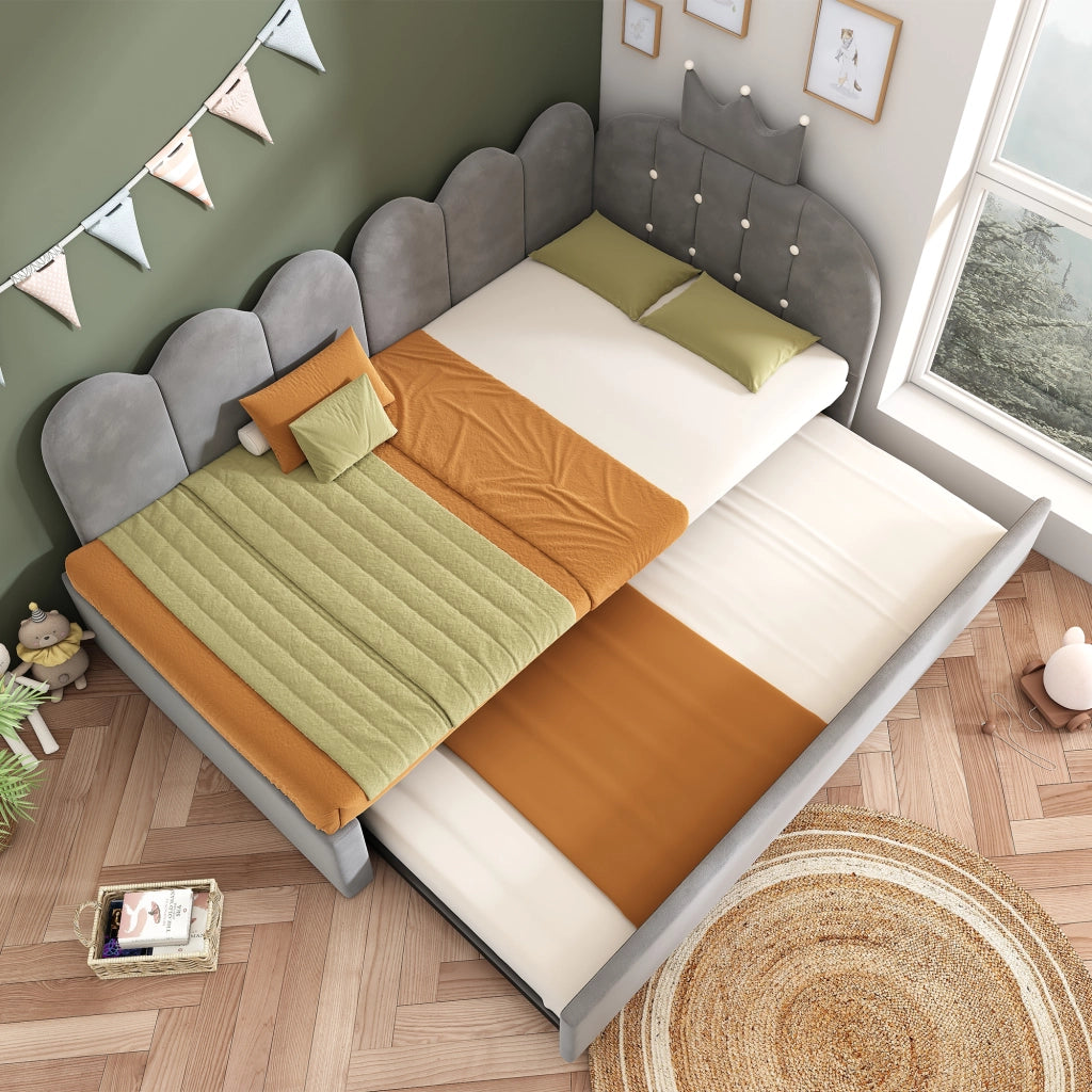 LETTO a L con letto estraibile 90x200 cm Velluto Grigio