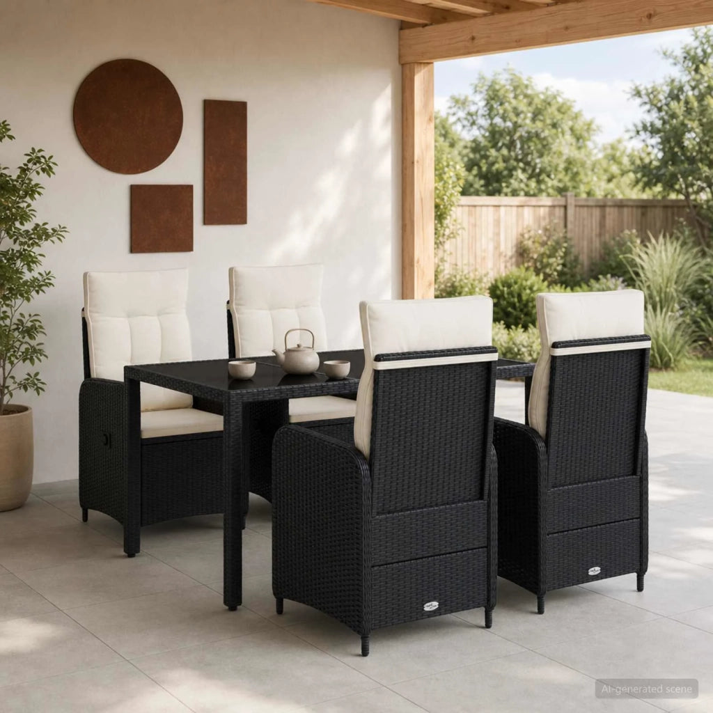 Set da pranzo per esterni 5 pz Nero e Bianco Crema polyrattan 3422300