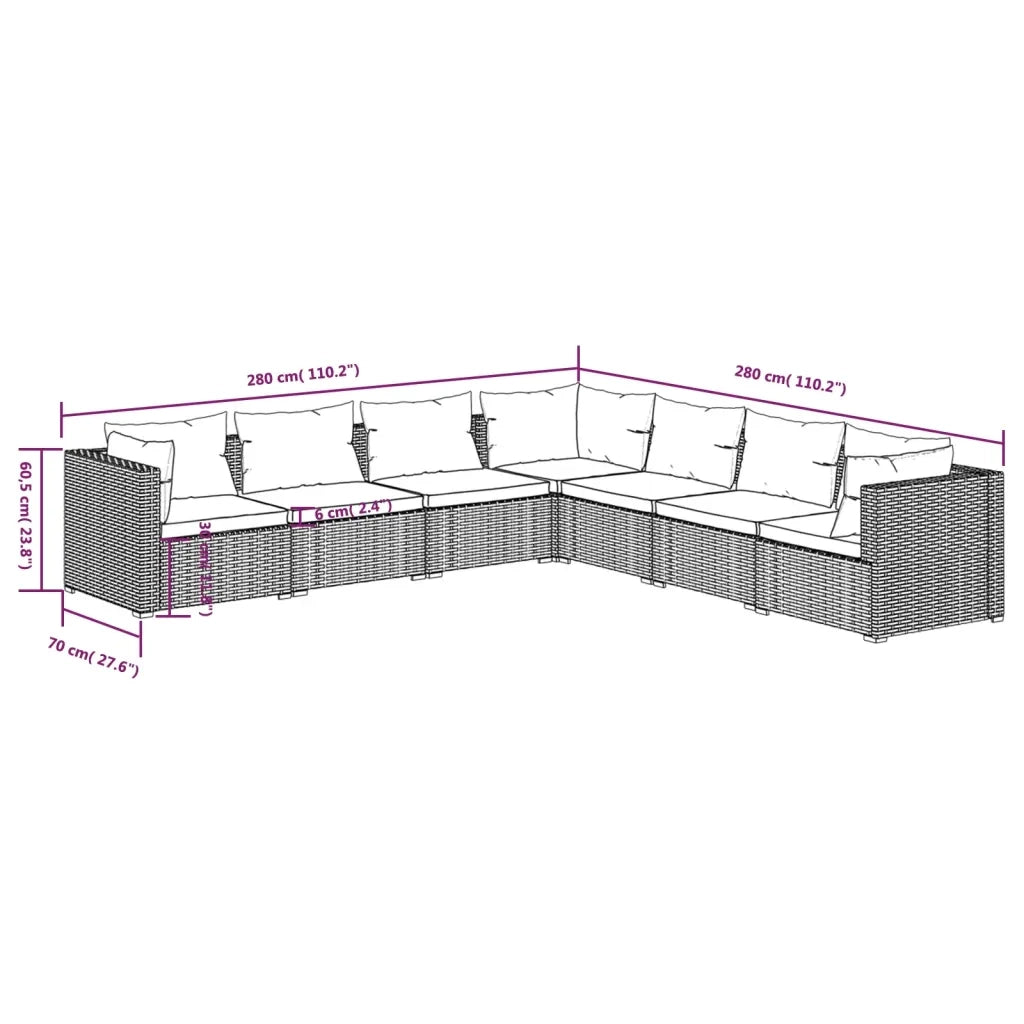 Set Divani da Giardino 7 pz con Cuscini in Polyrattan Marrone 3101747