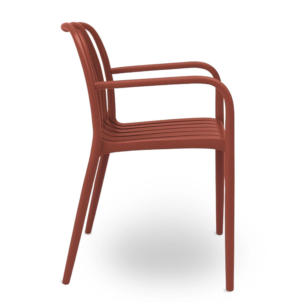 Sedia Iside da esterno in plastica rosso mattone comfort premium con braccioli