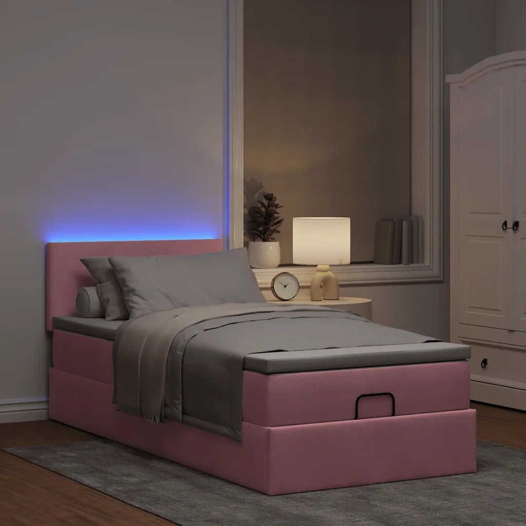 Pouf Letto con Materasso e LED Rosa 80x200cm in Velluto 3312517