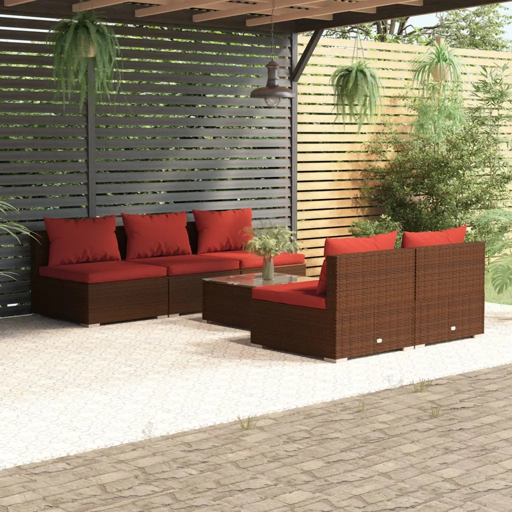 Set Divani da Giardino 6 pz con Cuscini in Polyrattan Marrone 3101451