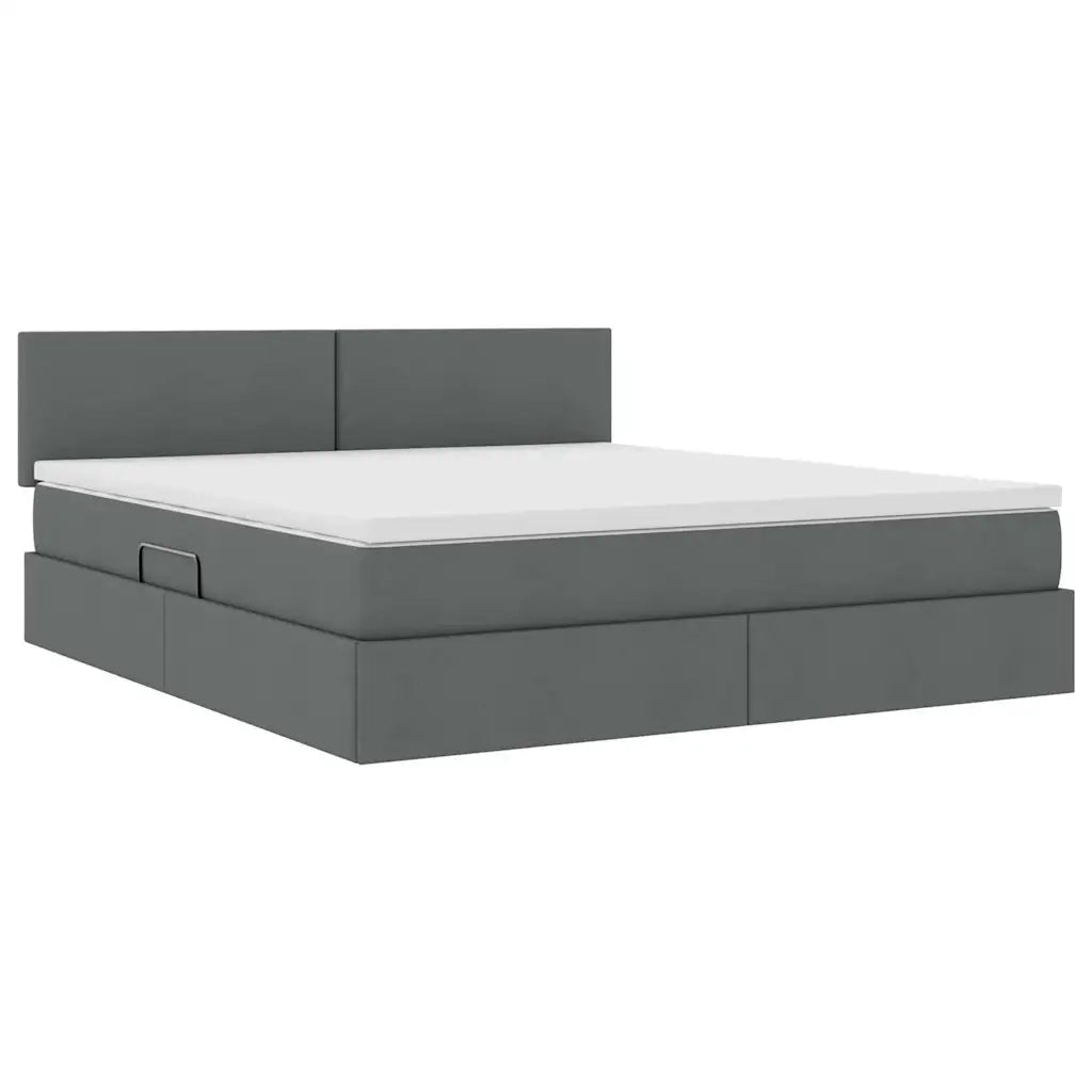 Letto con contenitore e LED Grigio scuro 160 x 200 cm Tessuto