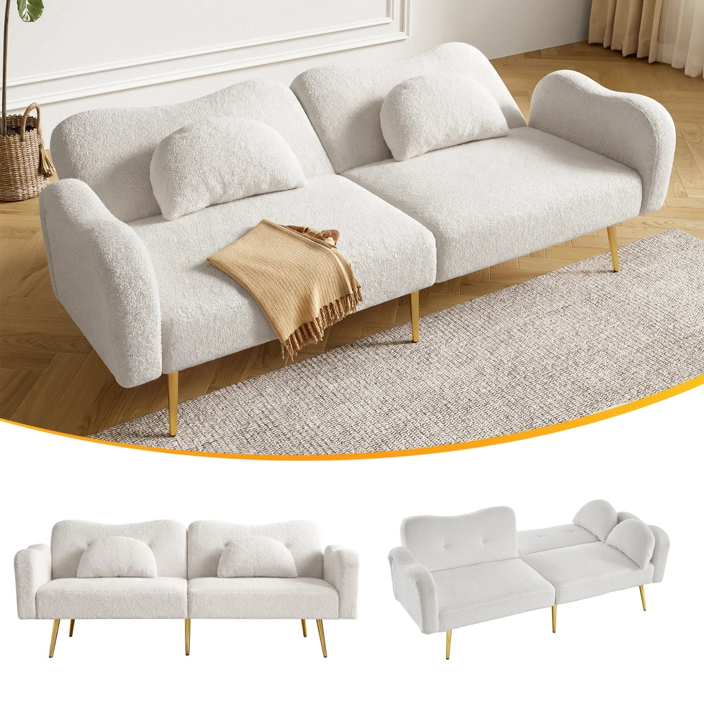 Divano Letto 2 Posti con Schienale Reclinabile ¨C MINIMAL ¨C Tessuto, Piedini Dorati