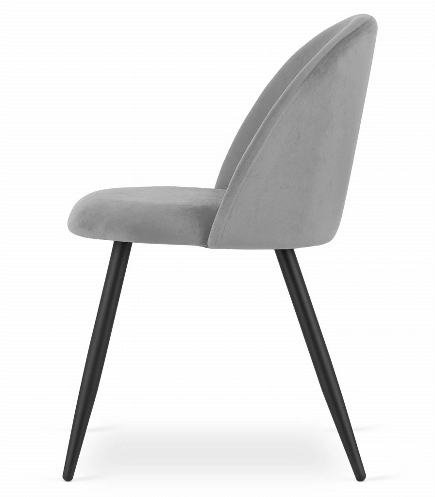Sedia Valora Bello in velluto grigio chiaro con gambe nere