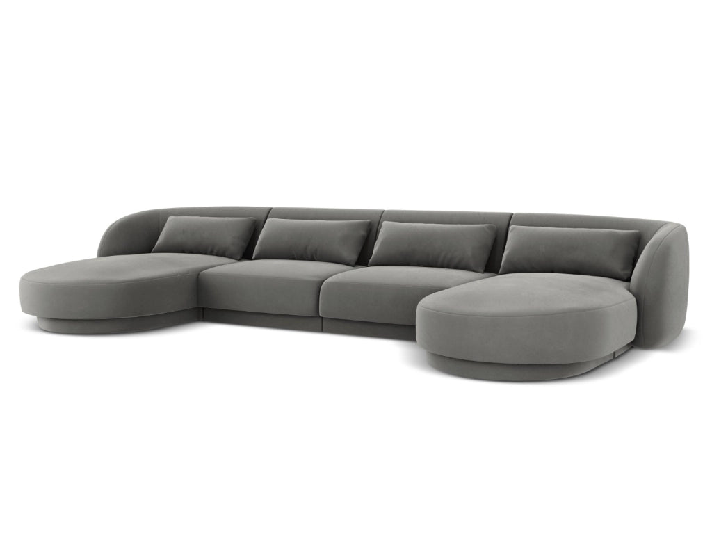 Cosmopolitan Design - Divano panoramico "Tulum" 5 posti in velluto grigio chiaro 