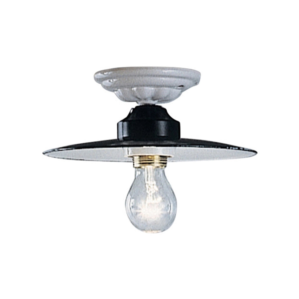 Plafoniera Industrial Potenza Ferro E Ceramica Nero Diam. 30Cm 1 Luce E27