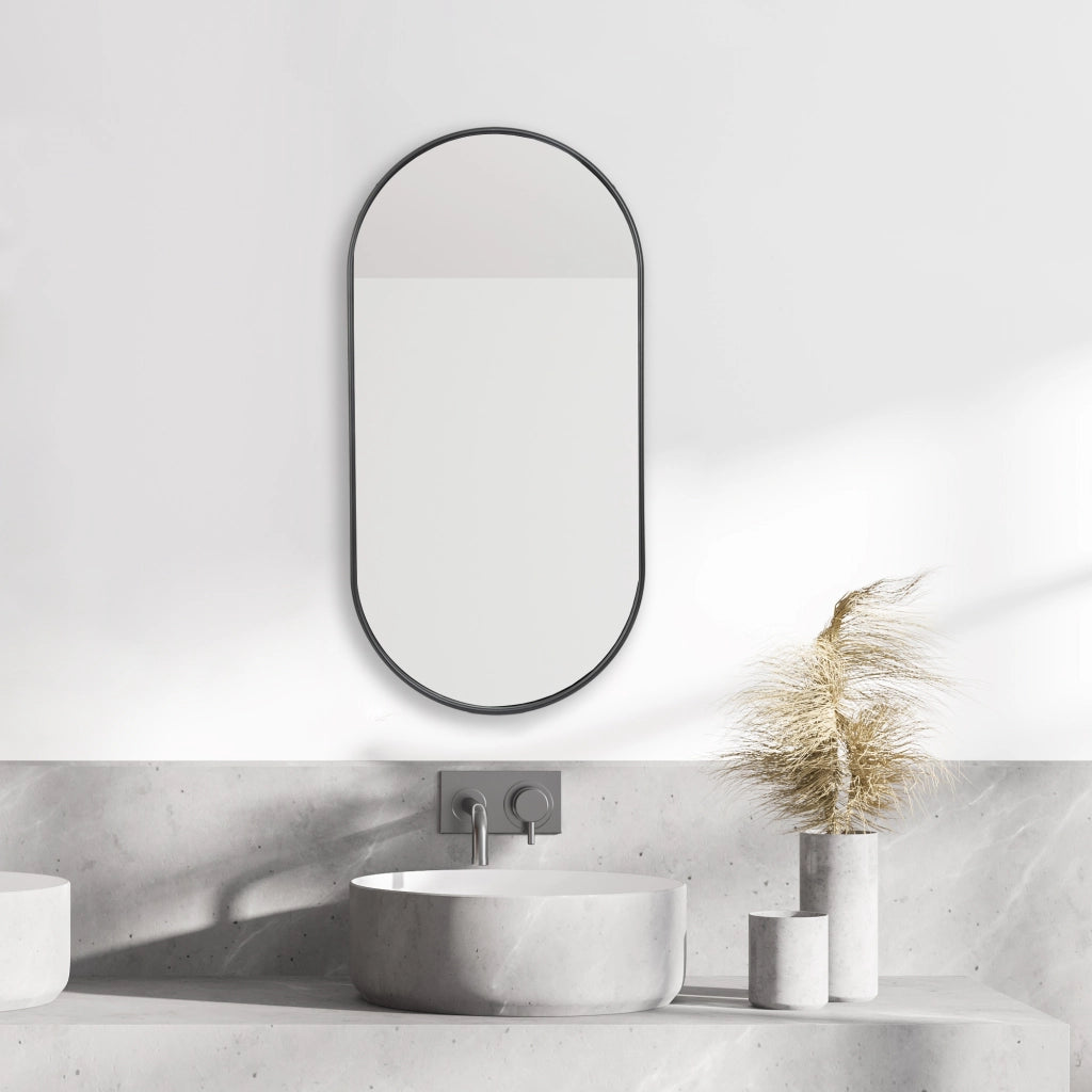 Specchio da Parete Picciano Ovale 30 x 60 cm Nero opaco [en.casa]