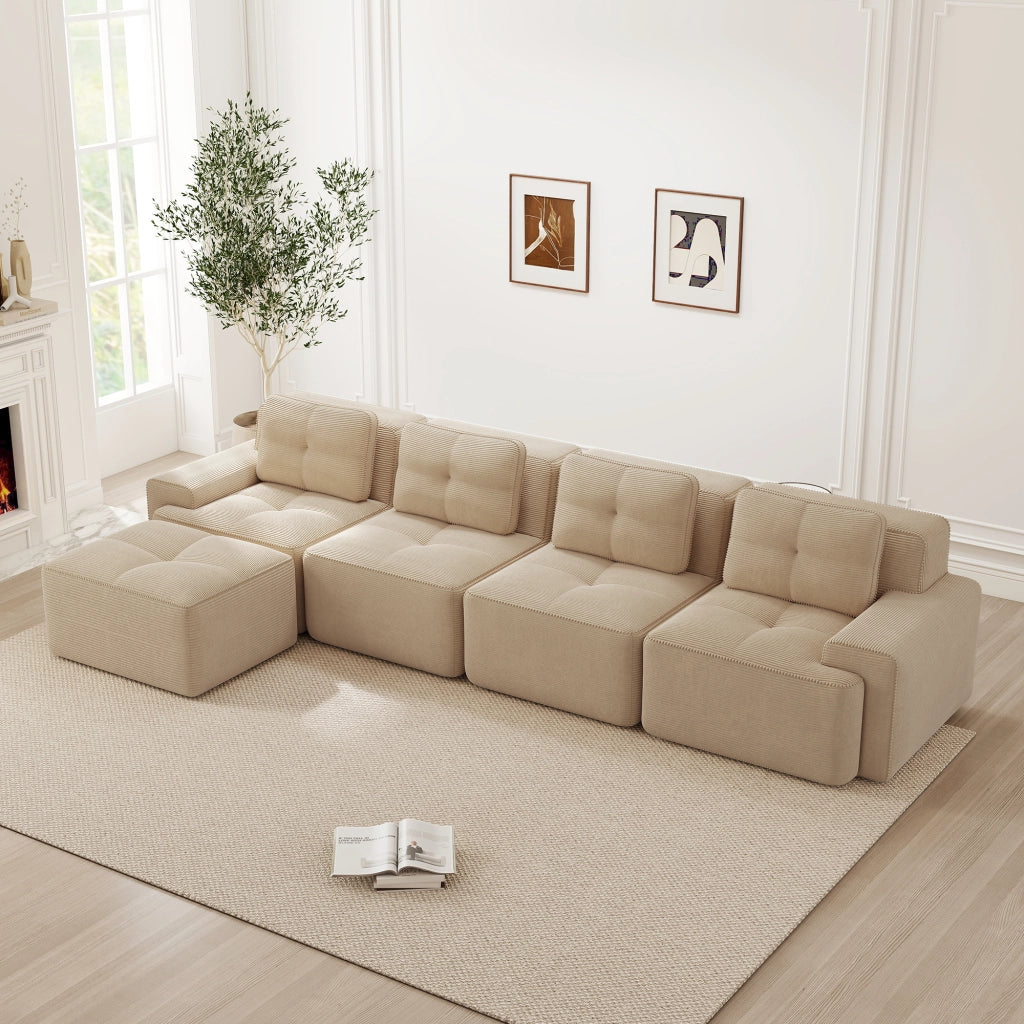Sof¨¤ modulare senza ossa - Zephmum - 4 posti, design antiscivolo, velluto a coste beige
