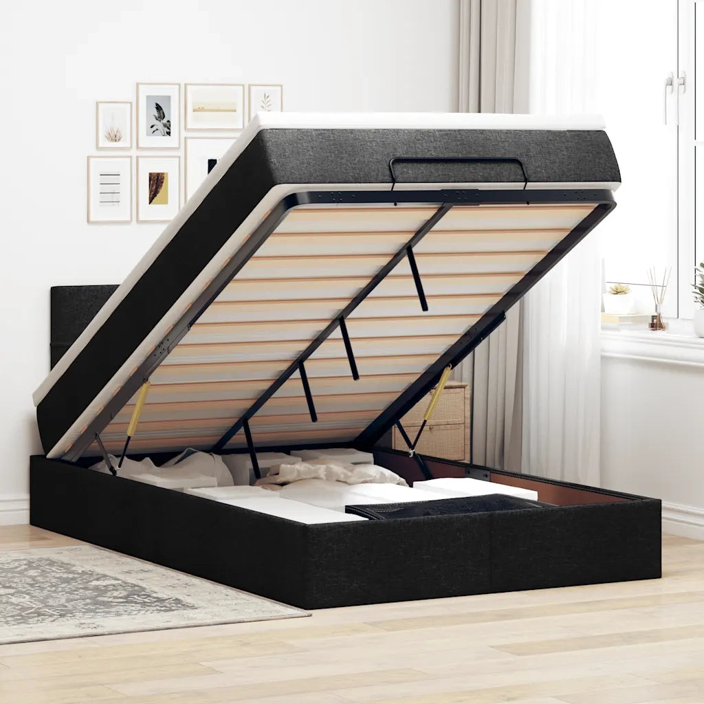 Pouf Letto con Materasso e LED Nero 120x190 cm in Tessuto
