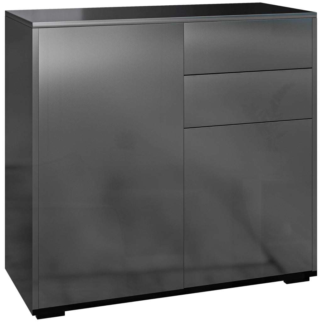 Com¨° con 2 cassetti e 2 ante ¨C Minimal ¨C 79x36x74 cm nero lucido