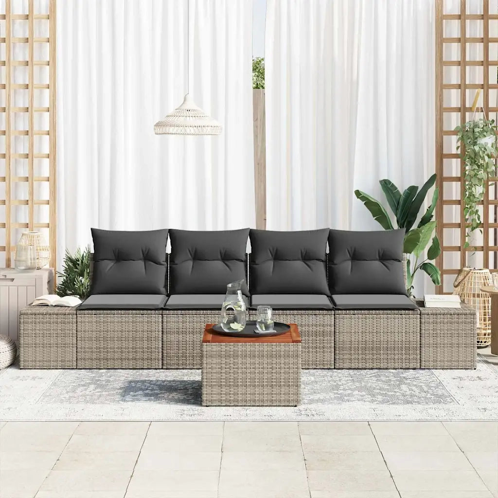 Set Divano da Giardino 5 pcs Grigio polyrattan