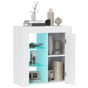 Mobile Contenitore a LED con Ripiani e Armadietto ¨C zephmum ¨C Legno e Vetro, Bianco, 75x40.1x83 cm