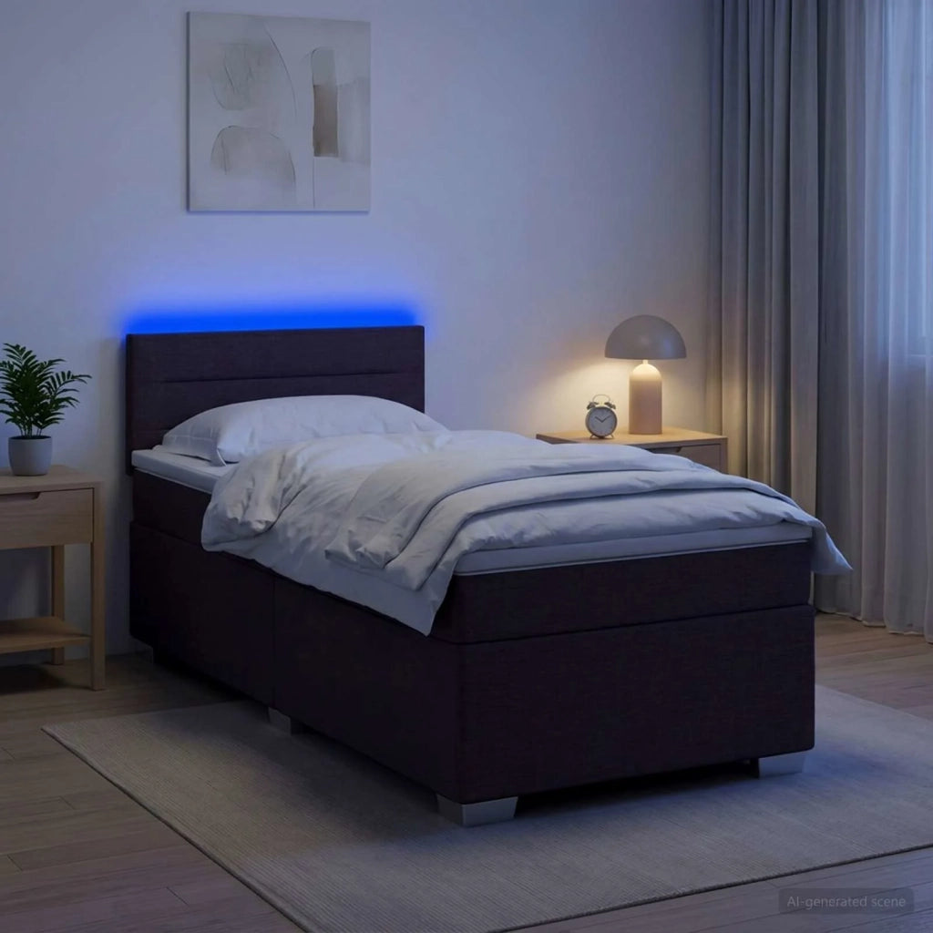 Letto con Box Spring, Materasso e LED Marrone Scuro 90 x 200 cm 3451850