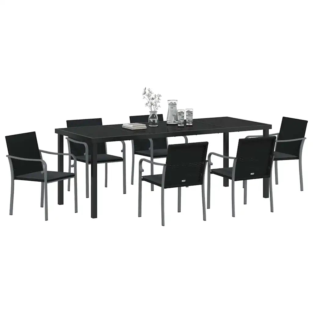 Set da Pranzo per Giardino 7 pcs Nero e Grigio Rattan in PE 3379056