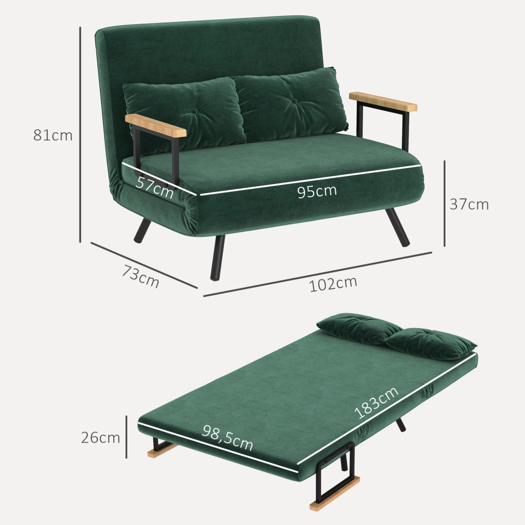 Divano letto 2 posti con schienale regolabile e 2 cuscini ¨C zephmum ¨C verde 102x73x81 cm