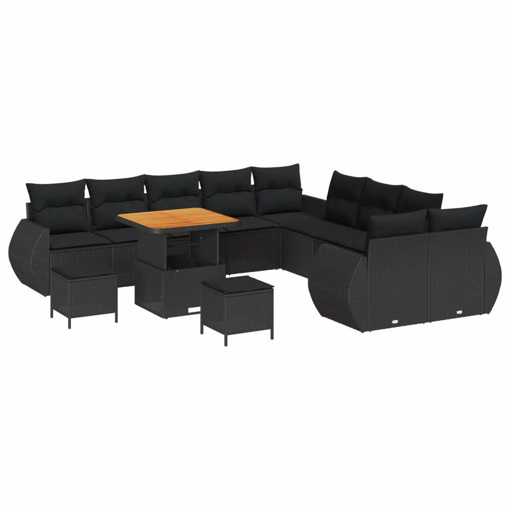 Set Divano da Giardino con cuscino 13 pcs Nero