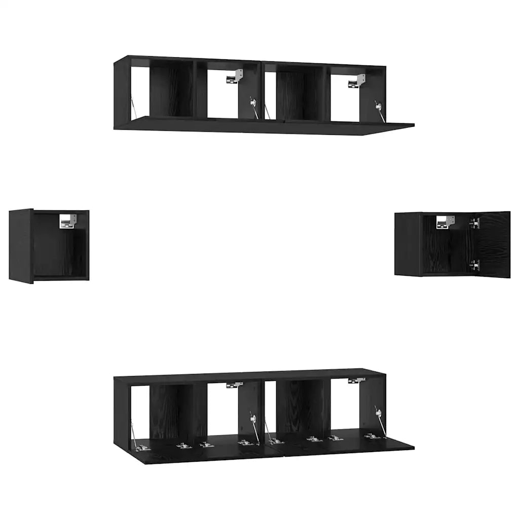 Set mobile TV 6 pz-Credenza per TV Rovere Nero Legno multistrato 203049