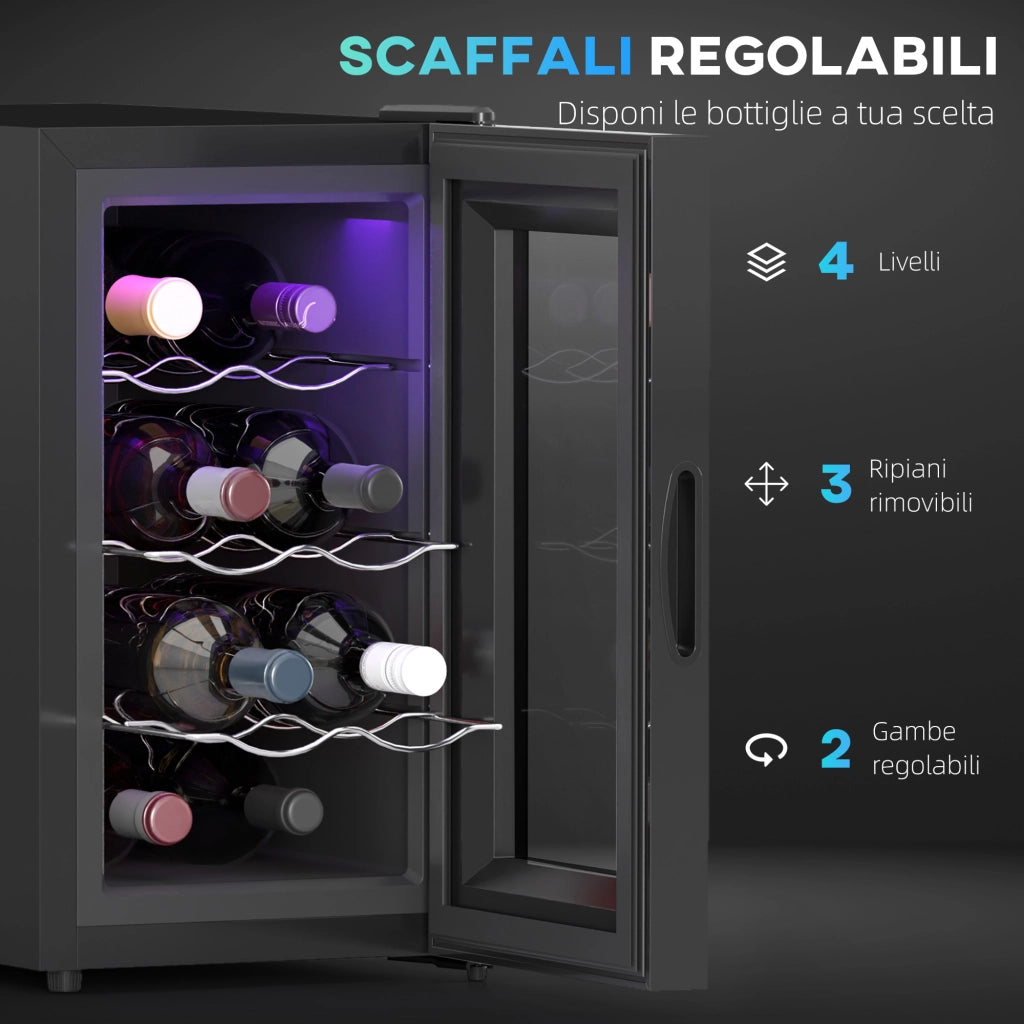 Cantinetta Vino Refrigerata per 8 Bottiglie, Capacit¨¤ 21L, Display Touch e Ripiani Regolabili, Nero