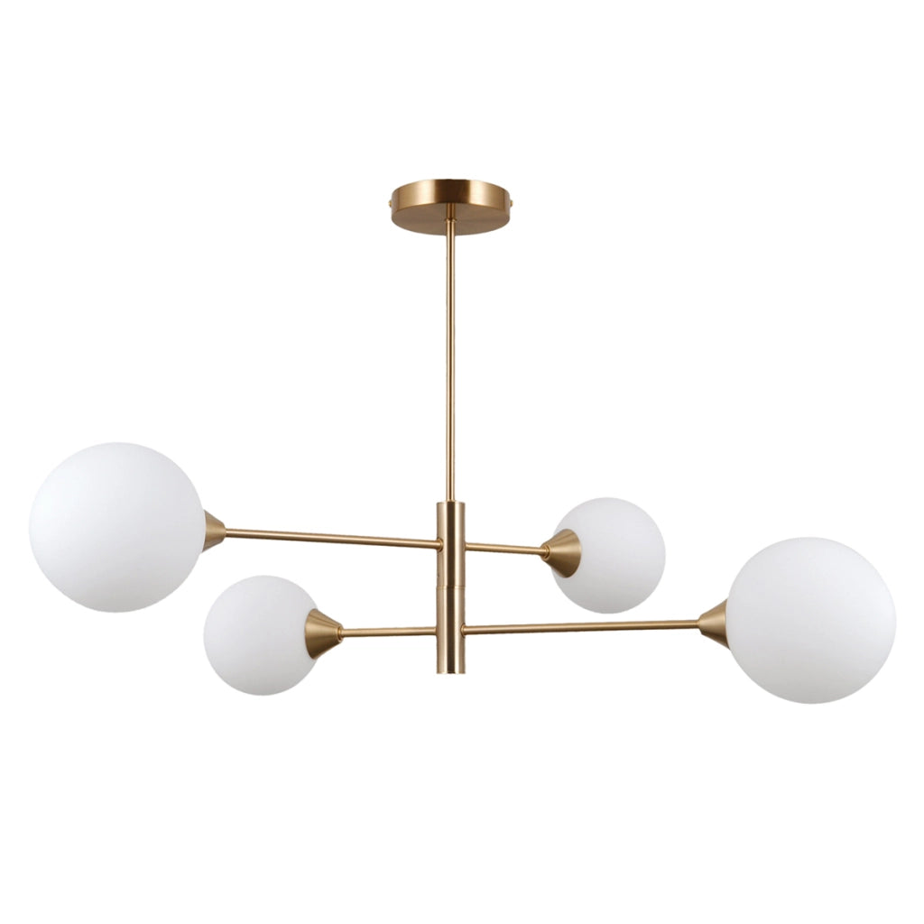 Plafoniera moderna Evora ottone, 4 globi bianchi G9 Italux