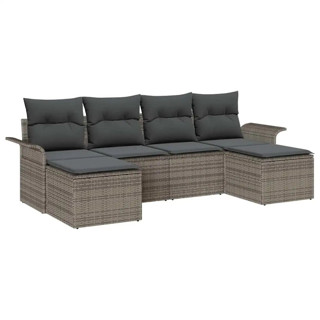Set Divano da Giardino con cuscino 6 pcs Grigio polyrattan