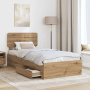 Letto singolo | Letto per adulti | Struttura del letto con testiera Rovere artigianale 90 x 200 cm