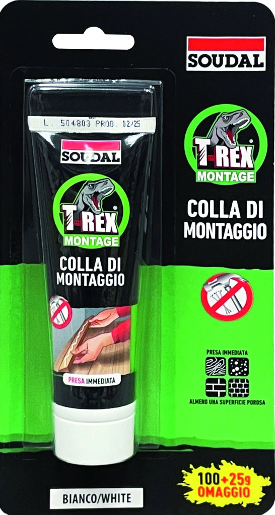 Soudal ADESIVO DI MONTAGGIO ''T-REX'' EFFETTO VENTOSA gr. 100+25 omaggio - Bianco 12.00 pz