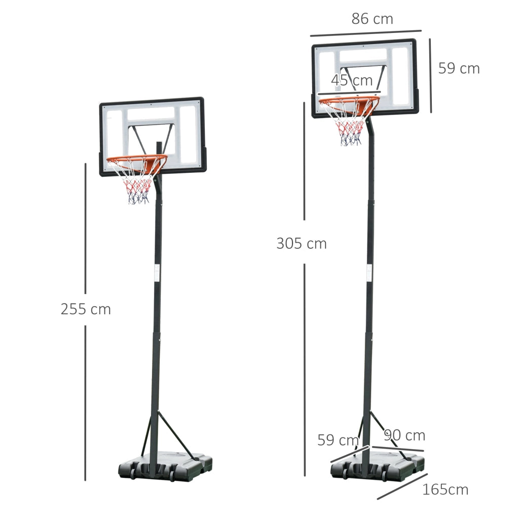 EasyComfort Canestro Basket per Adulti con Altezza Regolabile 302-352cm, Struttura in Acciaio, PE e PVC, Nero