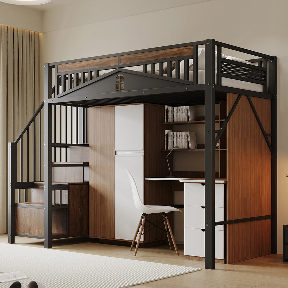 Letto a castello metallo - Xylo - 90x200 cm nero finestra