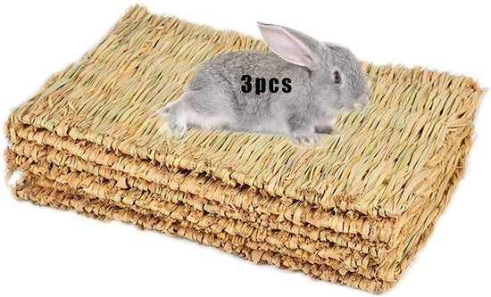 Matrice di Fieno per Letto - Giocattolo Intrecciato per Animali da Compagnia - Naturale per Masticare e Comfort - 3 Pezzi - per Conigli e Cavi - Beige