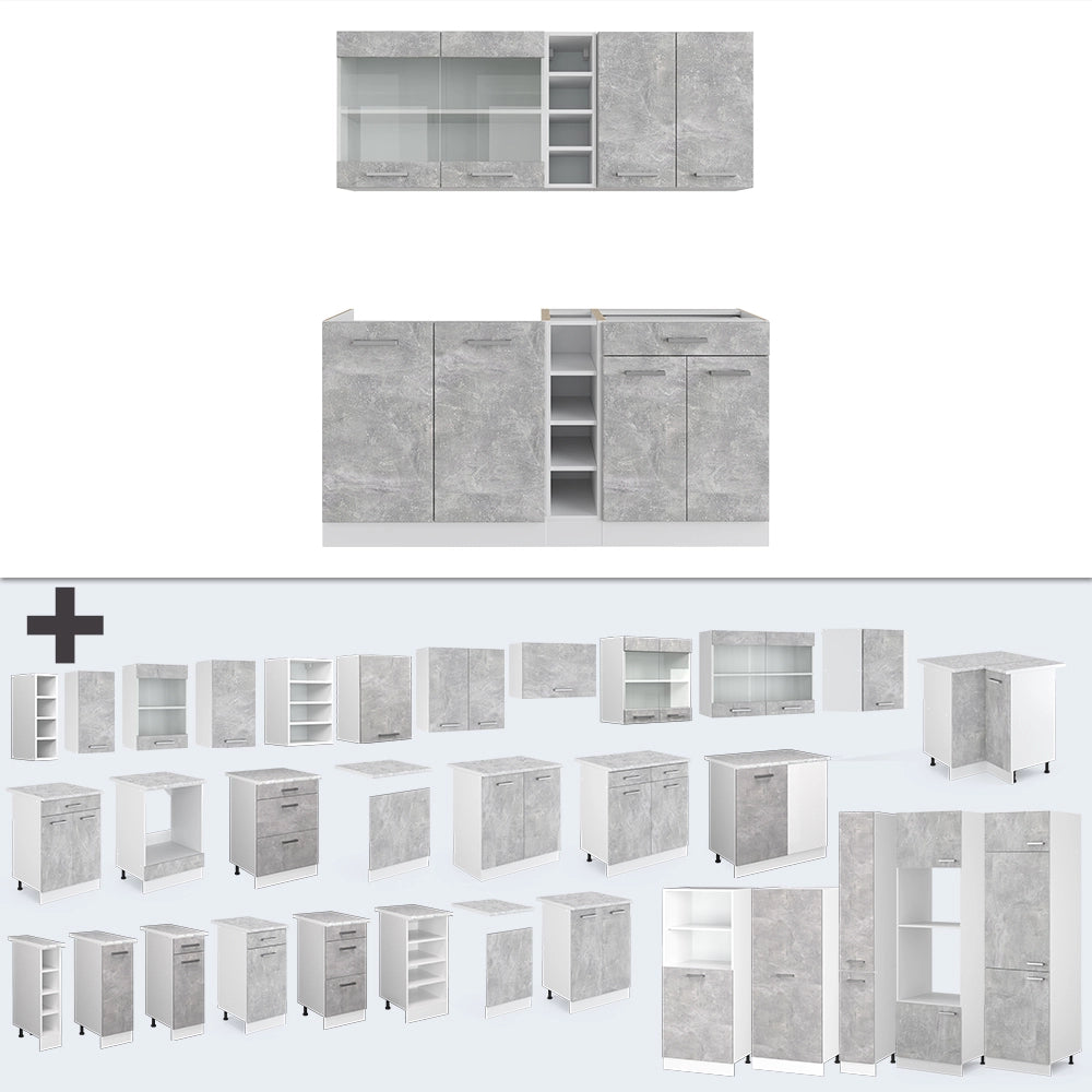 Vicco Cucina completa Cemento/Bianco 160 cm , PL Marmo