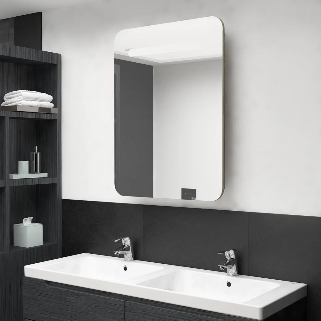 Armadietto Bagno con Specchio e LED Rovere 60x11x80 cm 326507