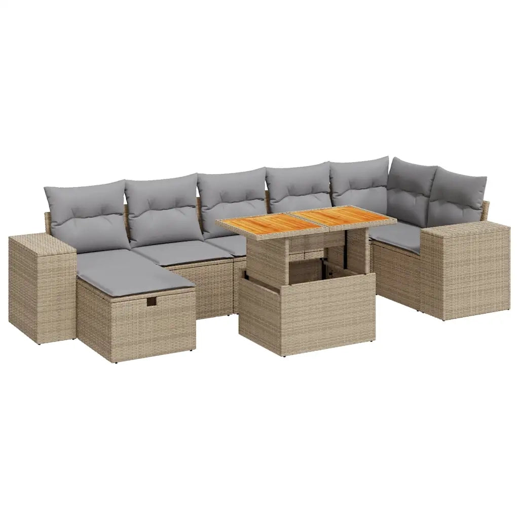 Set Divano da Giardino 5 pz con Cuscini Beige Polyrattan Acacia 3328095
