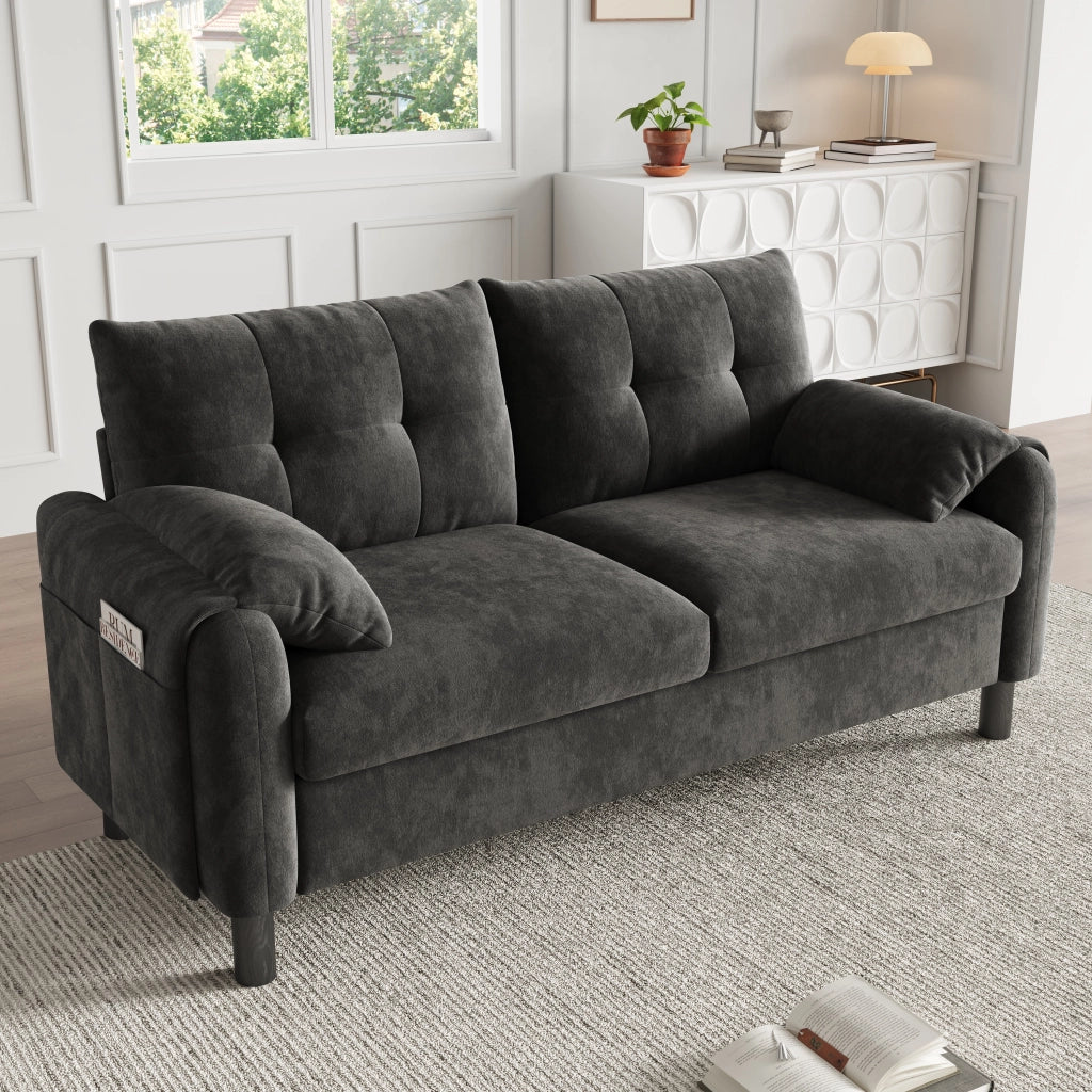 Divano moderno 2 posti - Zephmum - Tessuto chenille, cuscini spessi, design scandinavo, Grigio