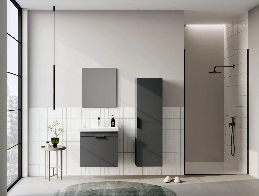 Set mobile lavabo con specchio (2 pezzi) "Desna 50" - 50 x 38 x 58 cm - Antracite opaco