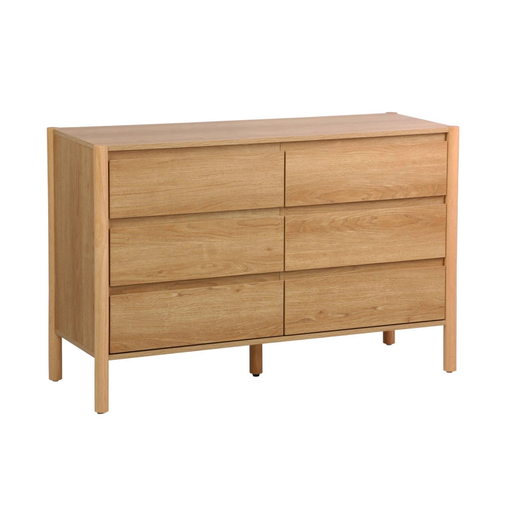 Comò decorazione legno 6 cassetti, marrone naturale