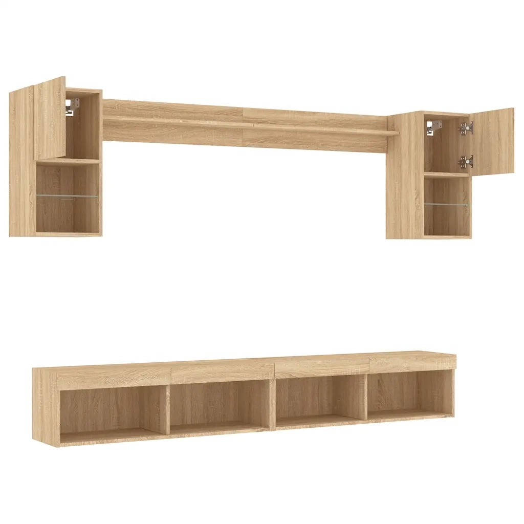 Mobili TV a Muro con LED 6pz Rovere Sonoma Legno Multistrato 3216688