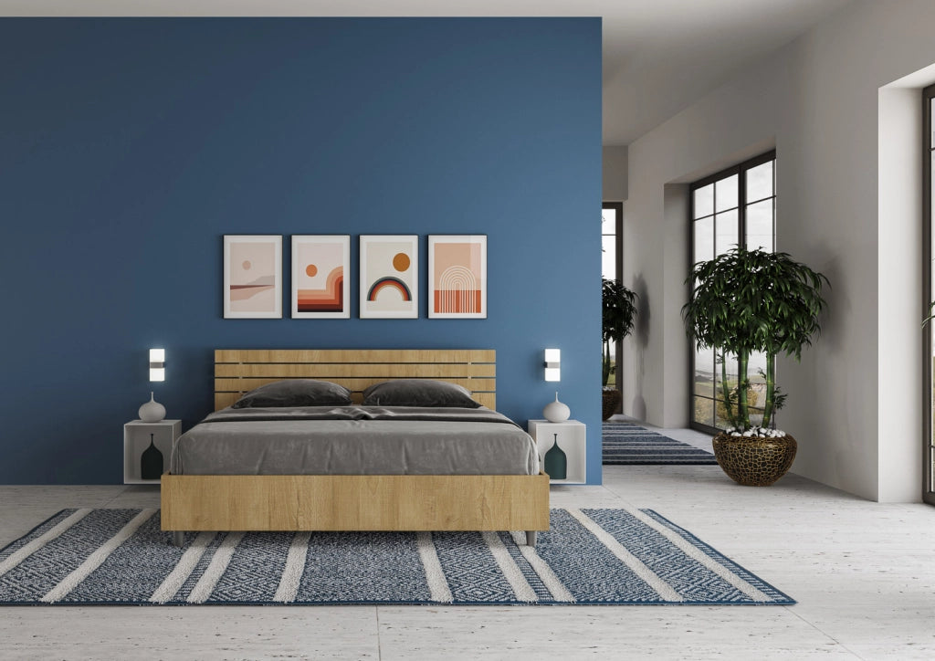 BS COM Letto matrimoniale contenitore 160x190 testata dritta con doghe quercia