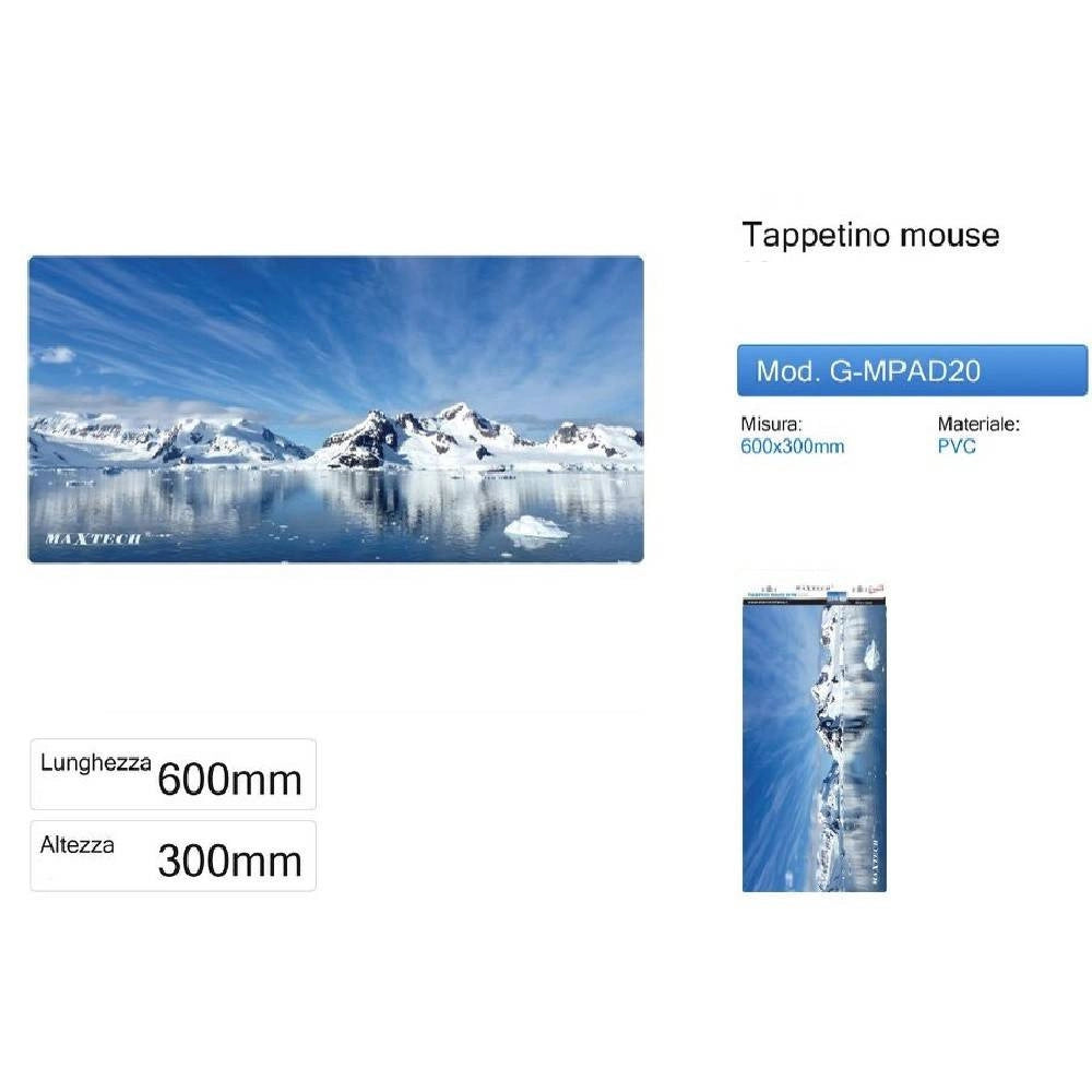 Trade Shop - Tappetino Per Mouse Gamepad Ghiacciai Poggiapolso Pc Computer Maxtech G-mpad20 -