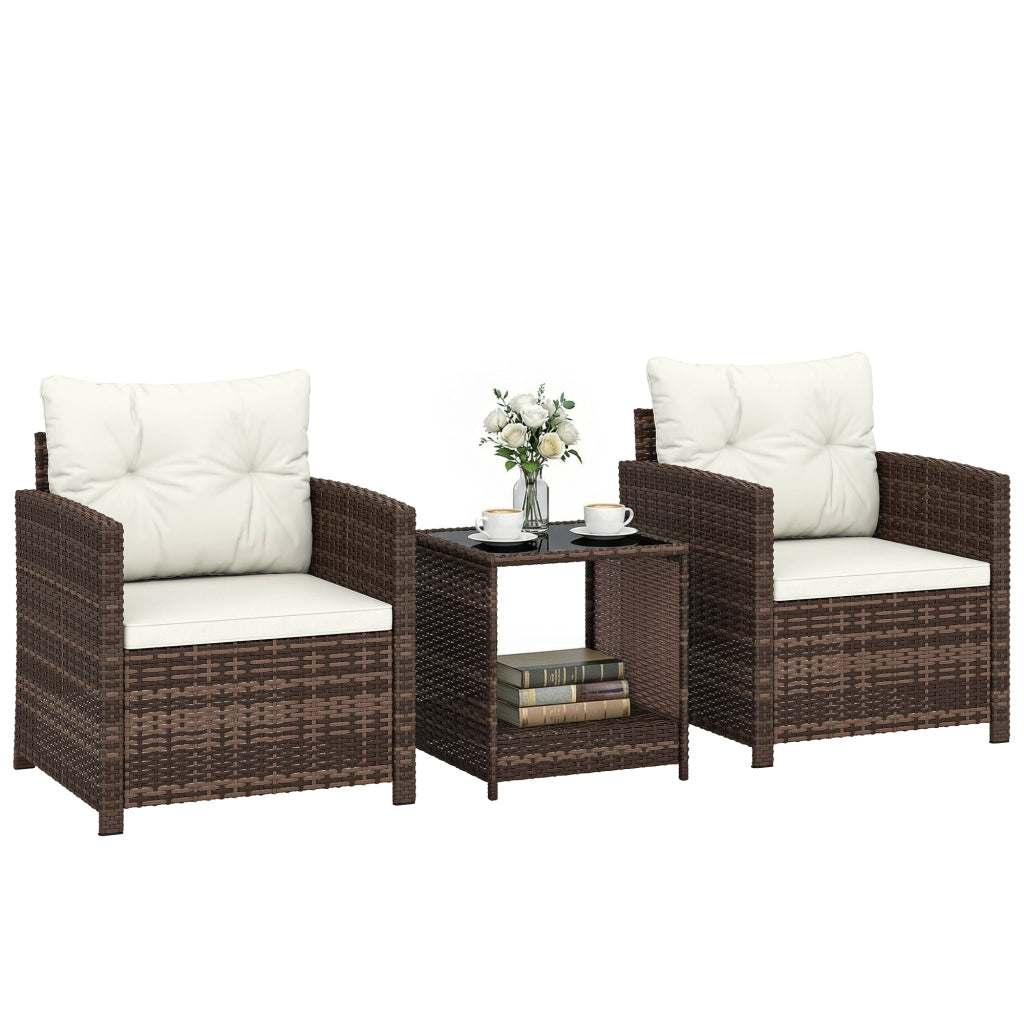 Set Giardino Bistrot Rattan con 2 Sedie e Tavolo Vetro ¨C zephmum ¨C 2 Posti Cremewei?