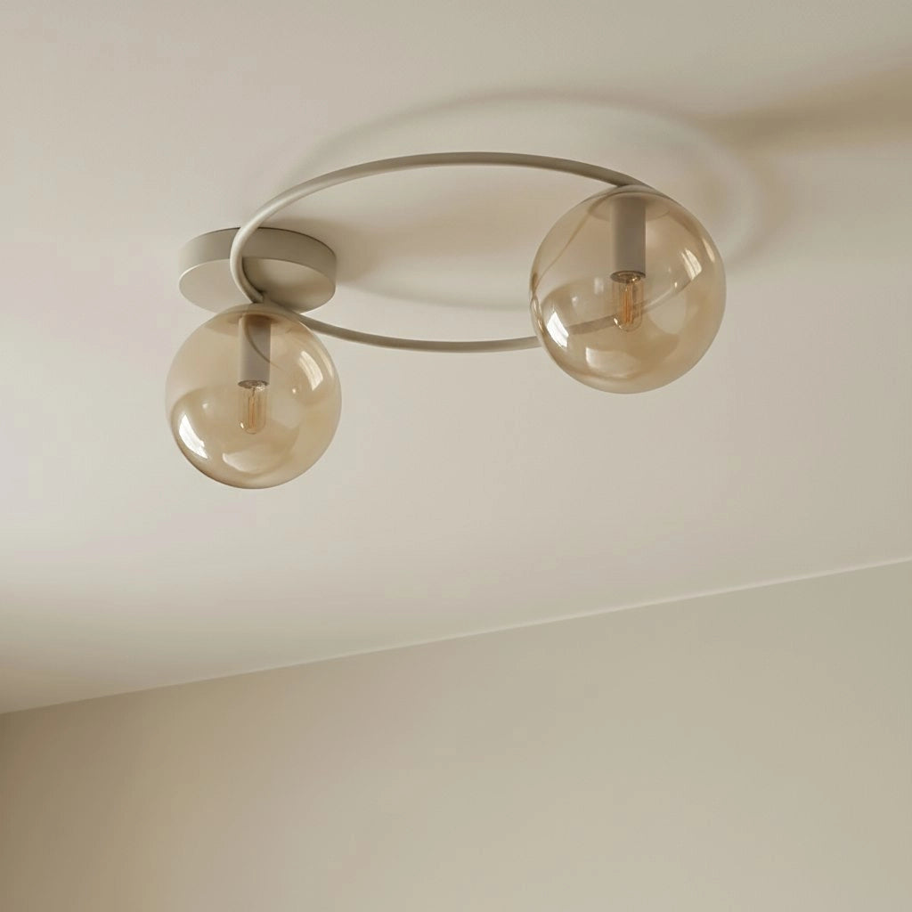 Lampada soffitto a anello SOPRA 2xE14 vetro beige Emibig
