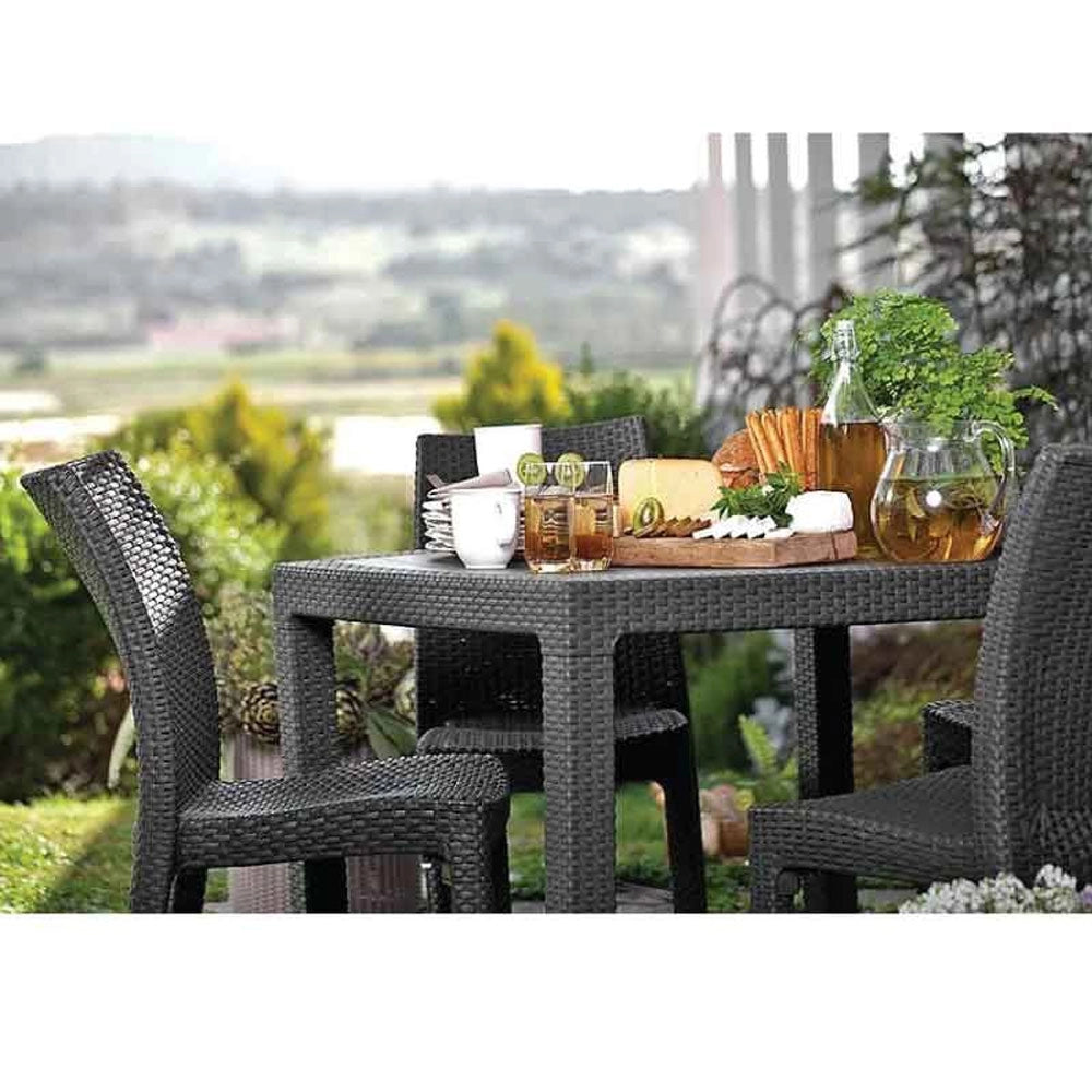 Tavolo da Giardino in Rattan Grigio Quadrato con Foro Ombrellone