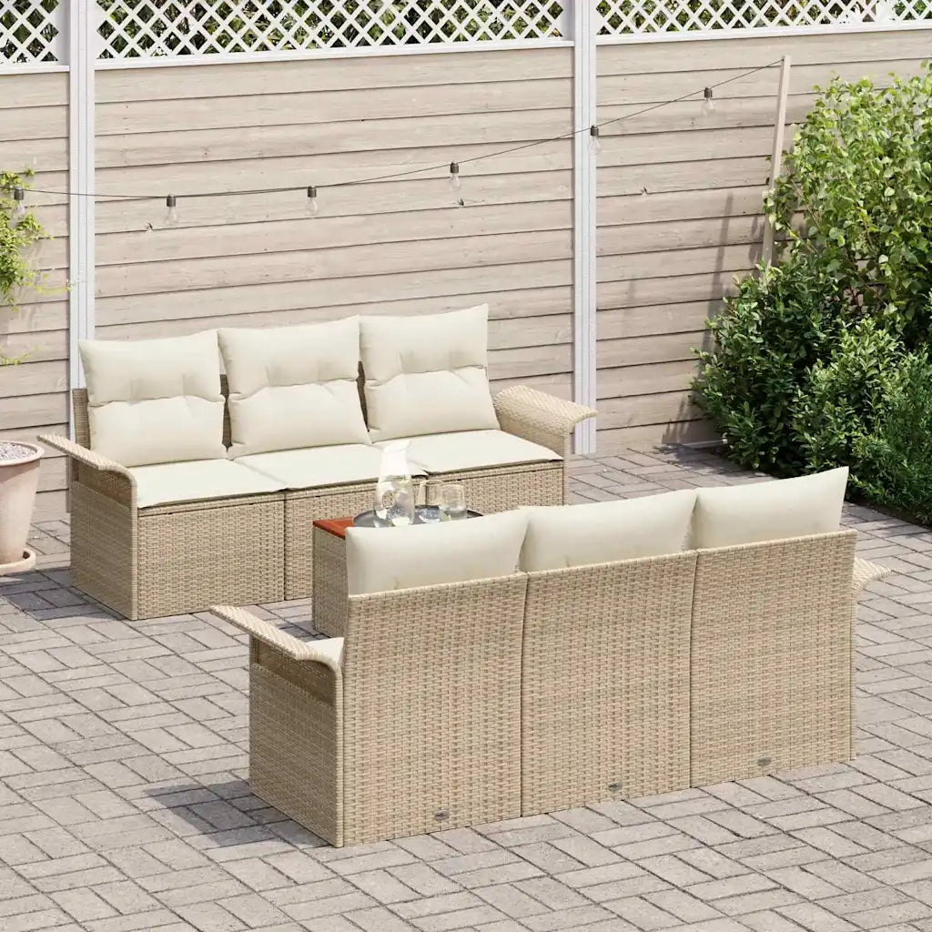 Set Divano da Giardino 7 pcs Beige e Crema polyrattan